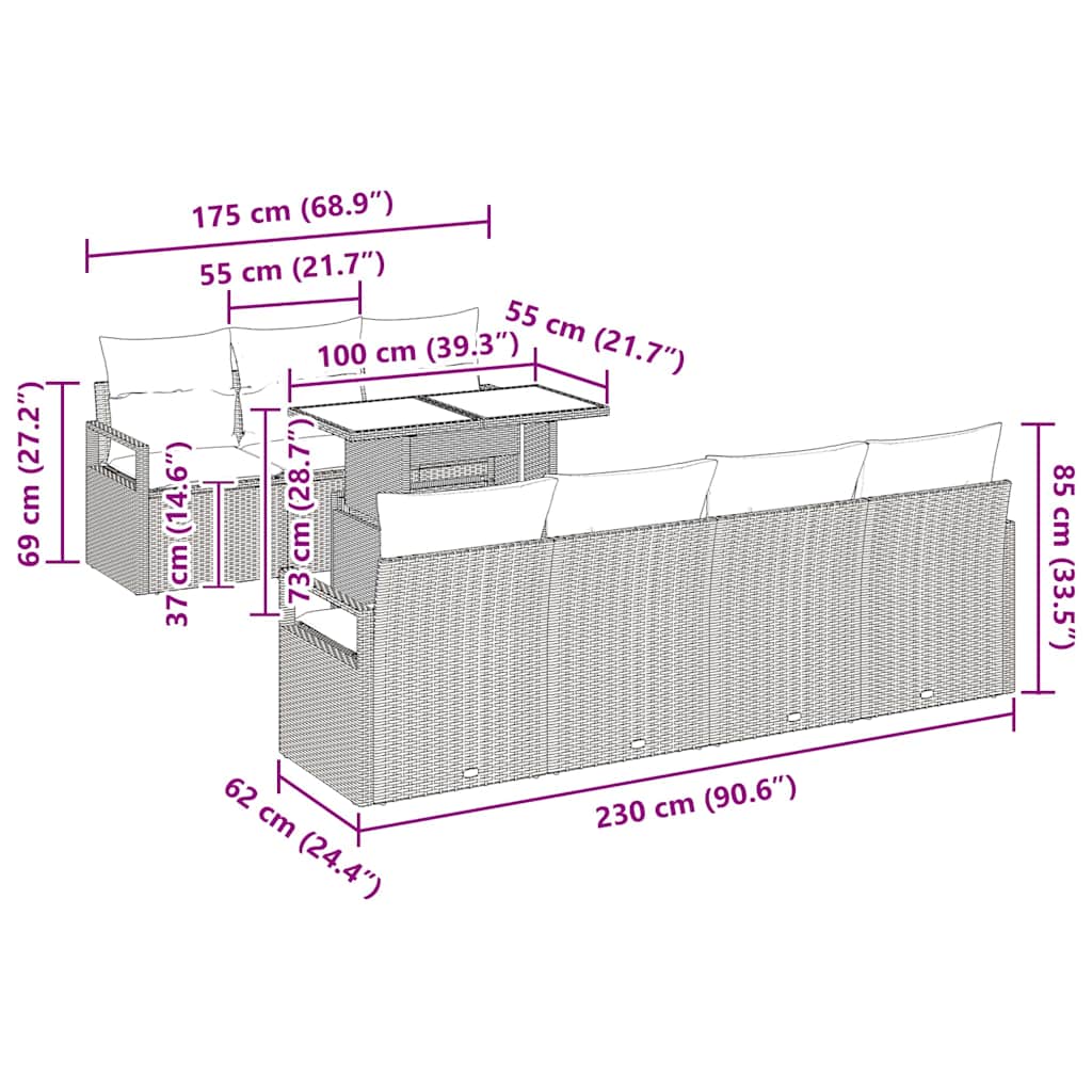 vidaXL Tuinbank Set met opslag 8 pcs Zwart Poly rattan