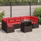 vidaXL Tuinbank Set met kussen met opslag 8 pcs Bruin Poly rattan