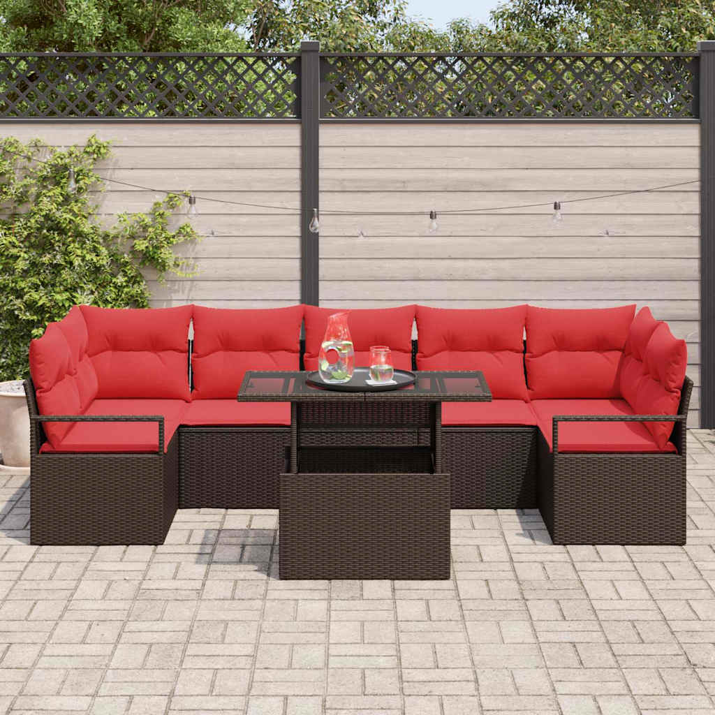 vidaXL Tuinbank Set met kussen met opslag 8 pcs Bruin Poly rattan