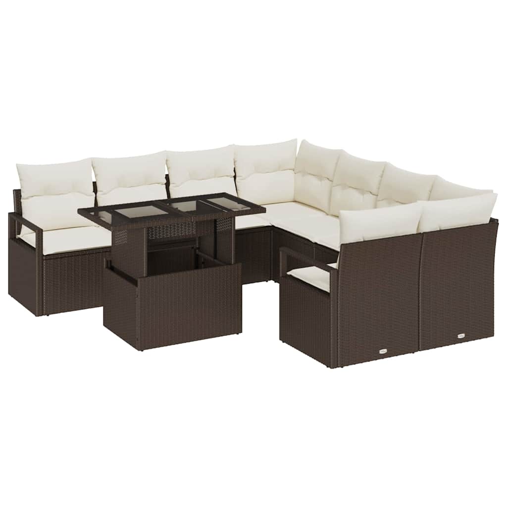 vidaXL Tuinbank Set met kussen met opslag 9 pcs Zwart Poly rattan