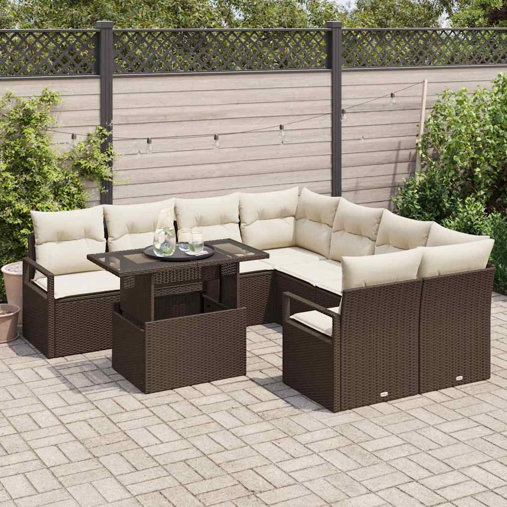 vidaXL Tuinbank Set met kussen met opslag 9 pcs Zwart Poly rattan