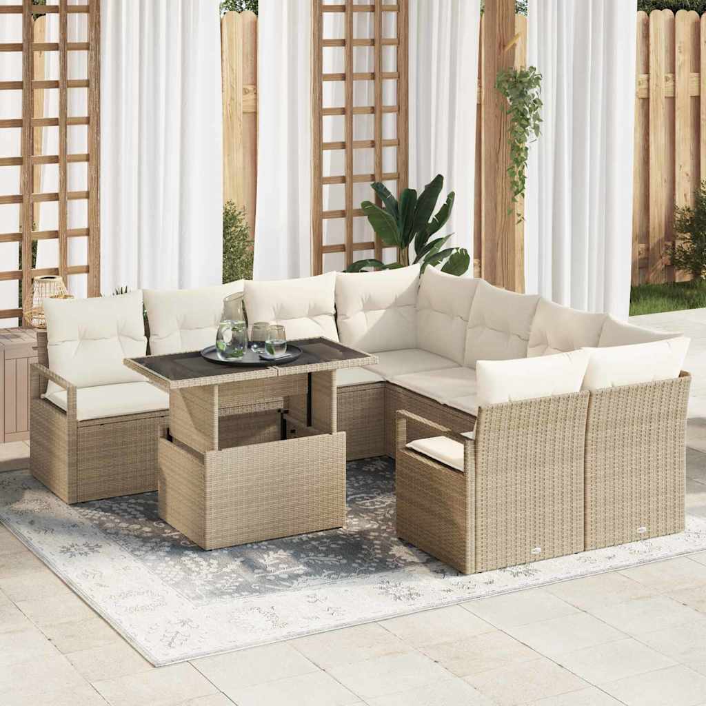 vidaXL Tuinbank Set met kussen met opslag 9 pcs Zwart Poly rattan