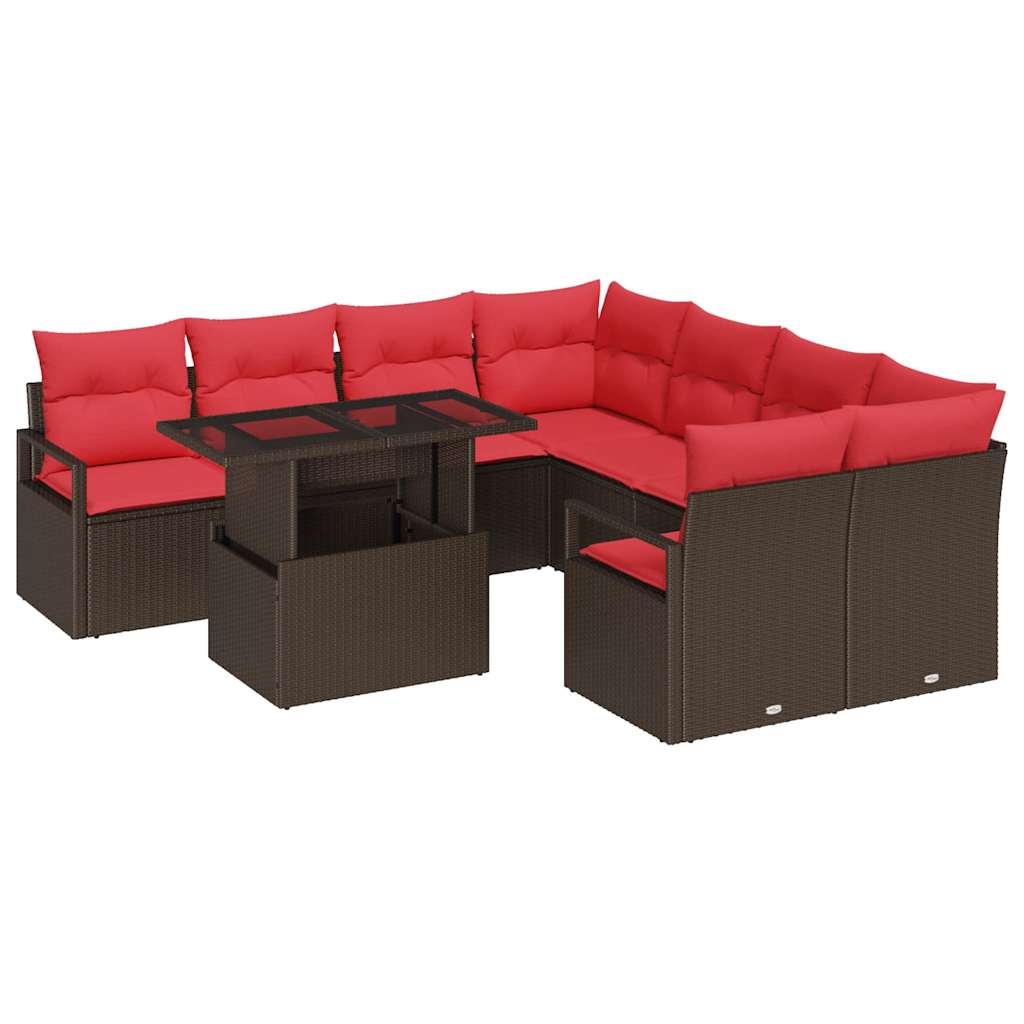 vidaXL Tuinbank Set met kussen met opslag 9 pcs Bruin Poly rattan