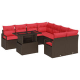 vidaXL Tuinbank Set met kussen met opslag 9 pcs Bruin Poly rattan