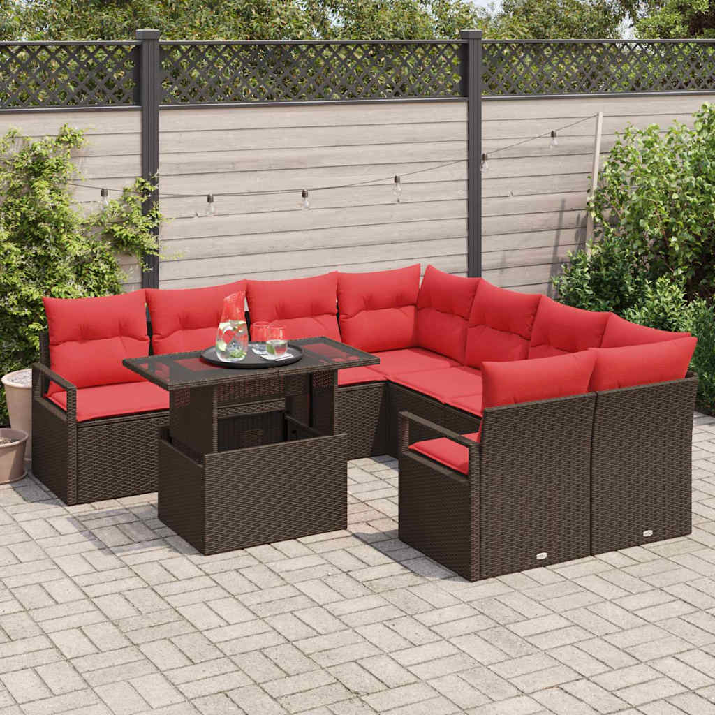 vidaXL Tuinbank Set met kussen met opslag 9 pcs Bruin Poly rattan