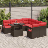 vidaXL Tuinbank Set met kussen met opslag 9 pcs Bruin Poly rattan