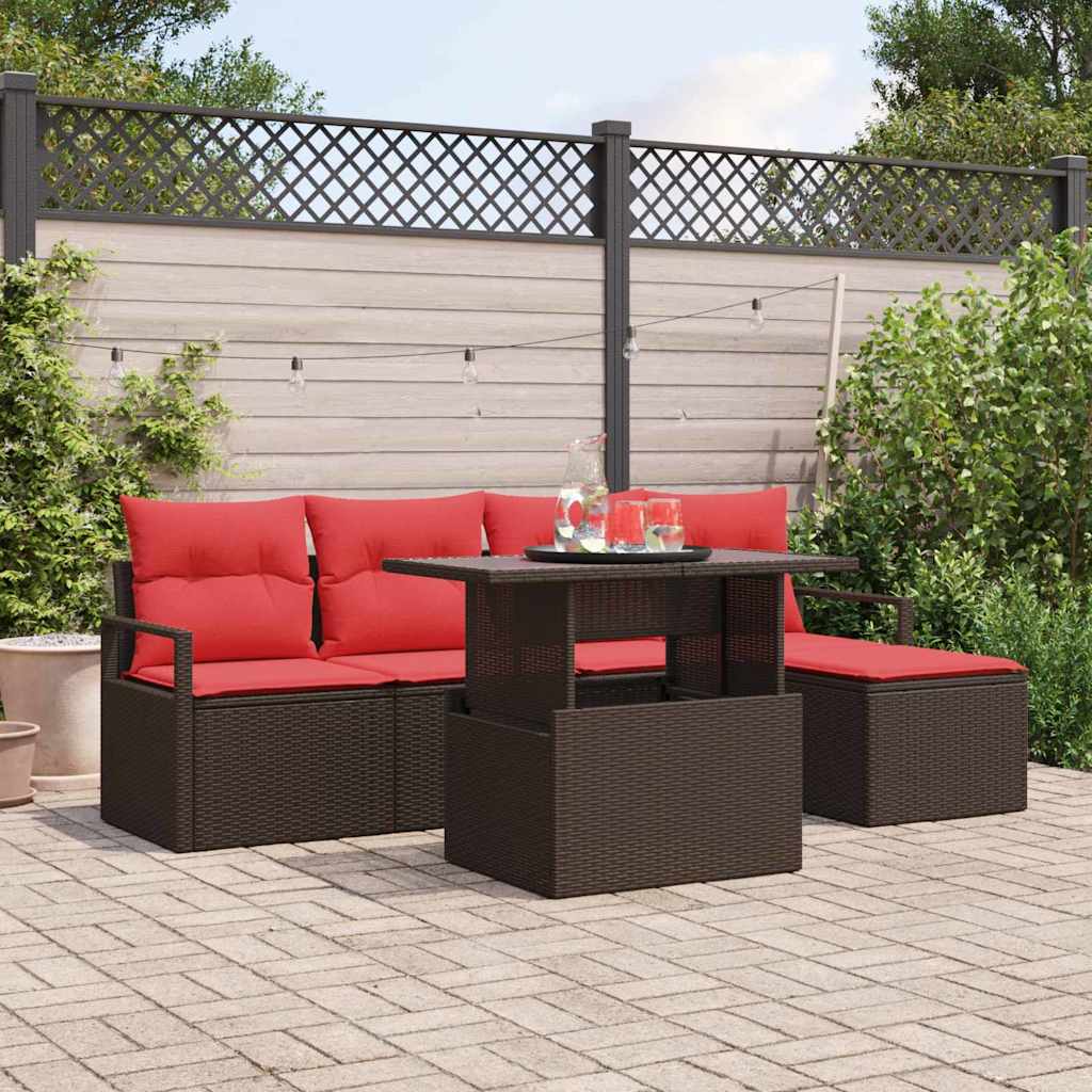 vidaXL Garden Bench Set with Cushion and Storage 6 pcs Brown Poly Rattan