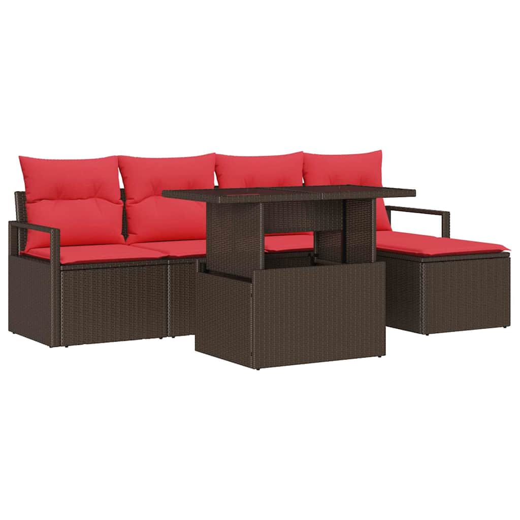 vidaXL Garden Bench Set with Cushion and Storage 6 pcs Brown Poly Rattan