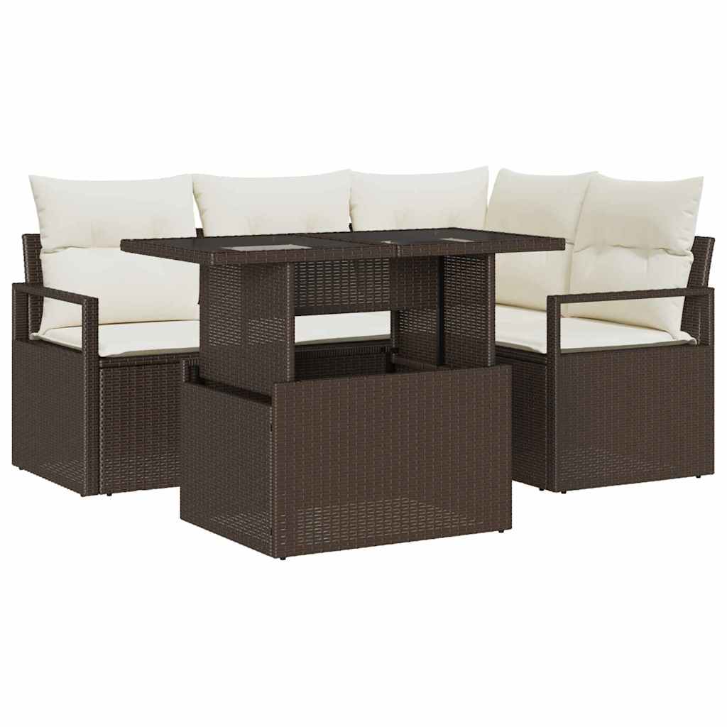 vidaXL Tuinbank Set met opslag 5 pcs Zwart Poly rattan