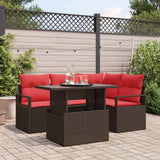 vidaXL Tuinbank Set met kussen met opslag 5 pcs Bruin Poly rattan