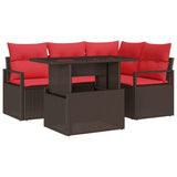 vidaXL Tuinbank Set met kussen met opslag 5 pcs Bruin Poly rattan