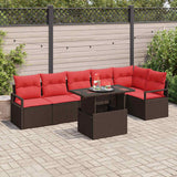 vidaXL Tuinbank Set met kussen met opslag 7 pcs Bruin Poly rattan