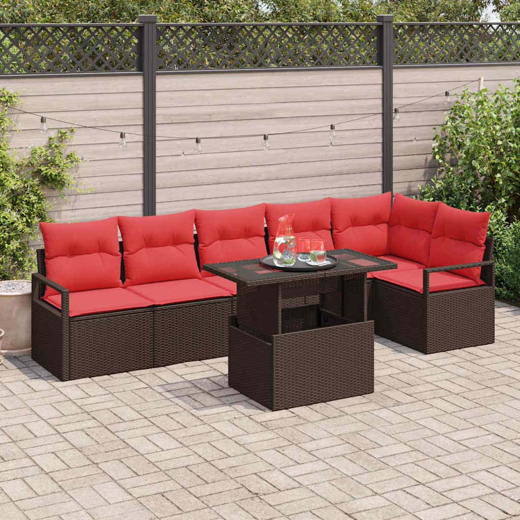vidaXL Tuinbank Set met kussen met opslag 7 pcs Bruin Poly rattan