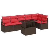 vidaXL Tuinbank Set met kussen met opslag 7 pcs Bruin Poly rattan