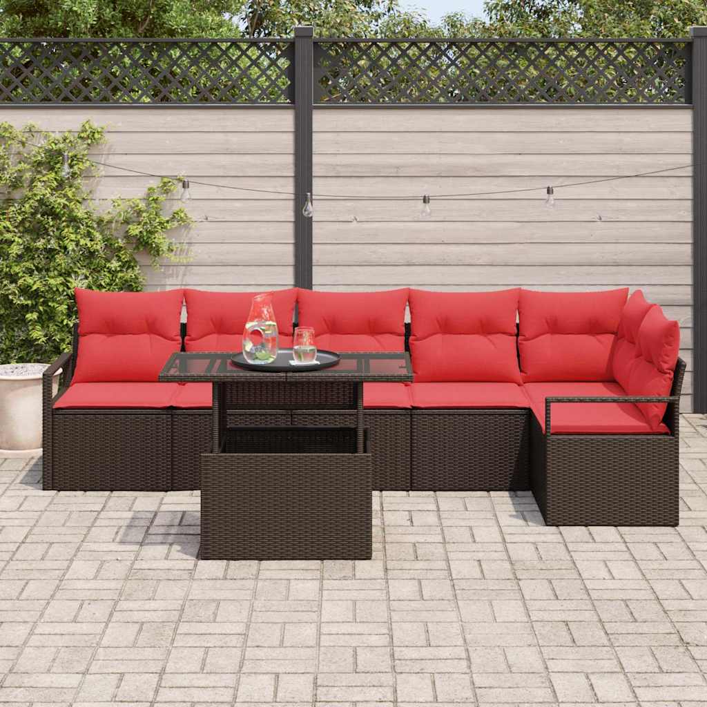 vidaXL Tuinbank Set met kussen met opslag 7 pcs Bruin Poly rattan