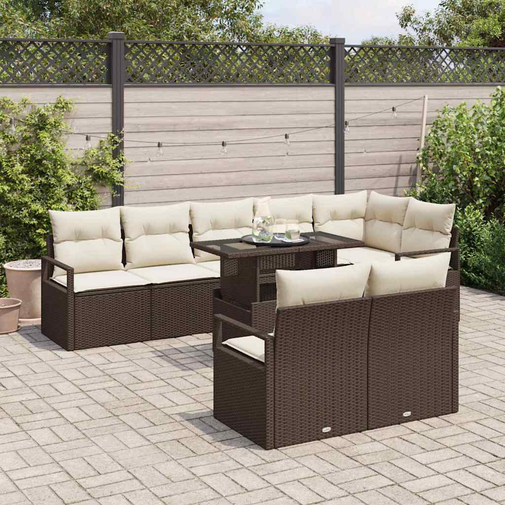 vidaXL Tuinbank Set met opslag 9 pcs Zwart Poly rattan