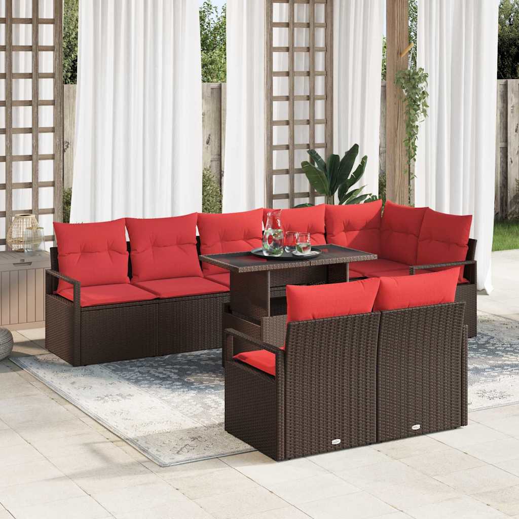 vidaXL Garden Sofa Set with Cushion and Storage 9 pcs Brown Poly Rattan