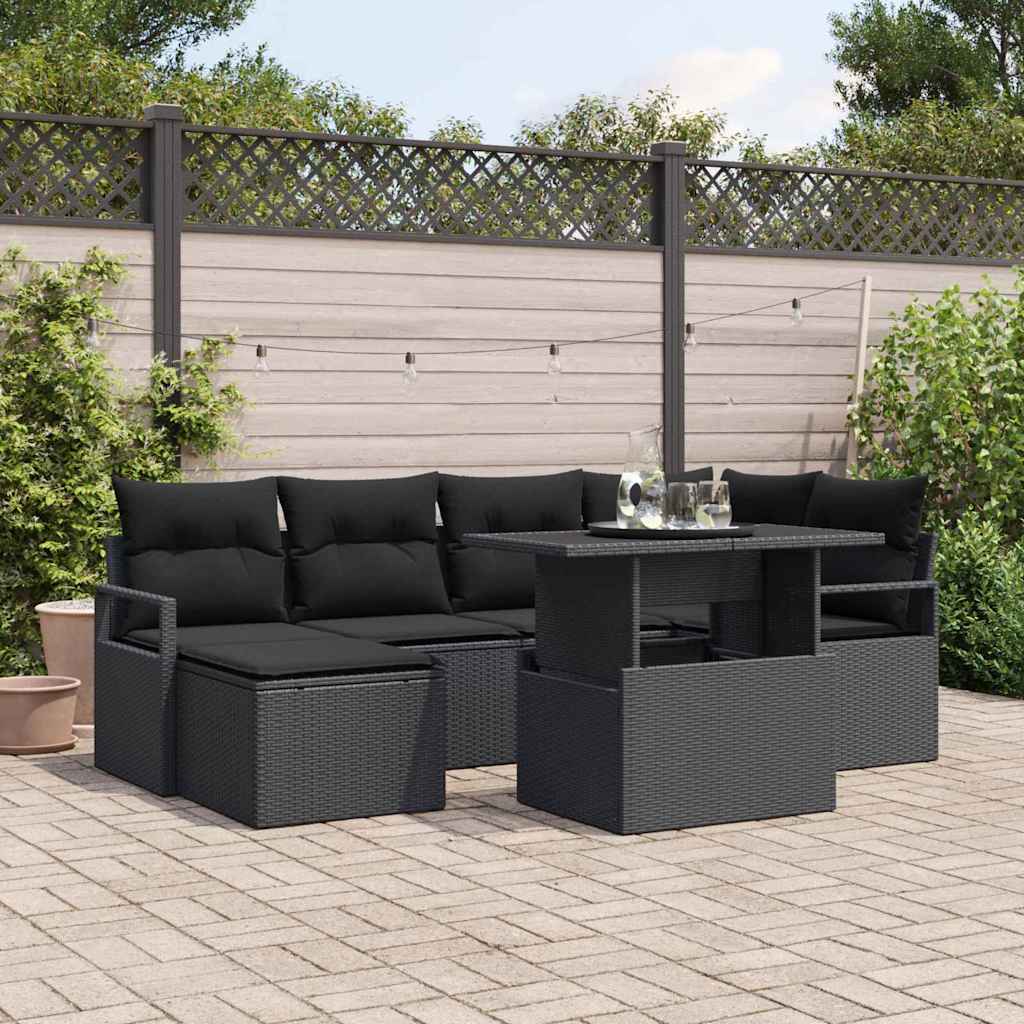vidaXL Tuinbank Set met opslag 7 pcs Zwart Poly rattan