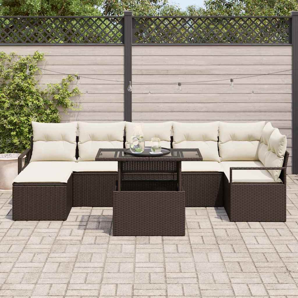 vidaXL Tuinbank Set met opslag 8 pcs Zwart Poly rattan
