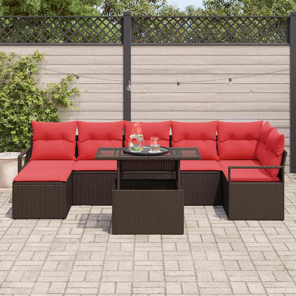 vidaXL Garden Sofa Set with Storage 8 pcs Brown Poly Rattan