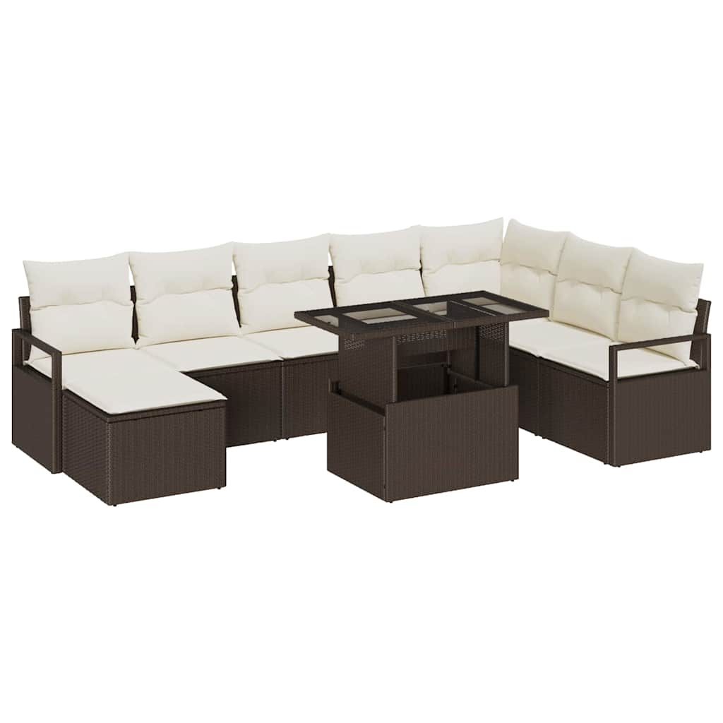 vidaXL Tuinbank Set met opslag 9 pcs Zwart Poly rattan