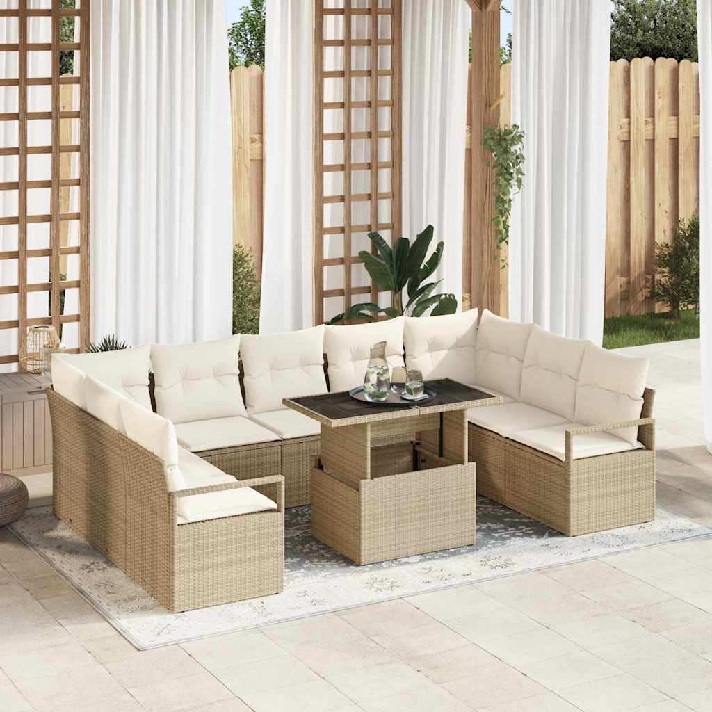 vidaXL Tuinbank Set met opslag 10 pcs Zwart Poly rattan