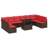 vidaXL Garden Lounge Set with Cushion and Storage 11 pcs Brown Poly Rattan