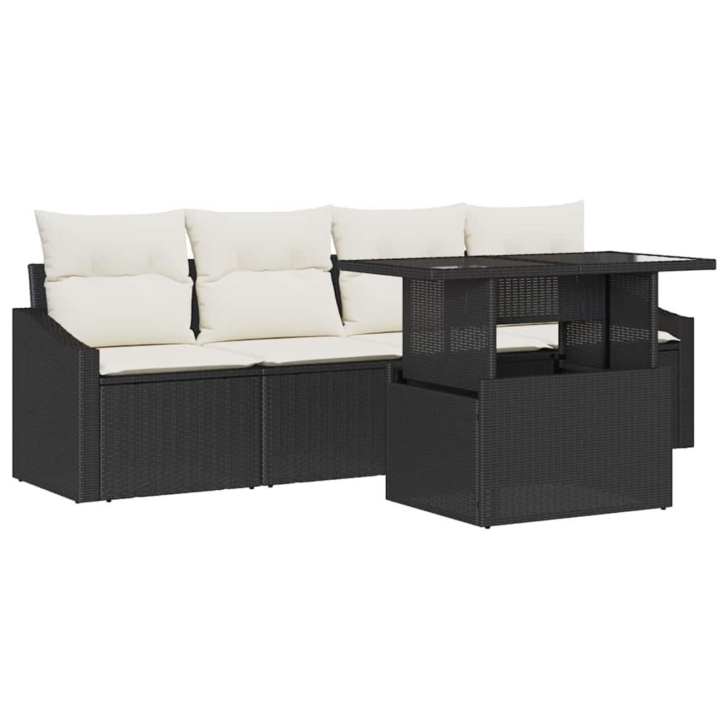 vidaXL Tuinbank Set met opslag 5 pcs Zwart Poly rattan