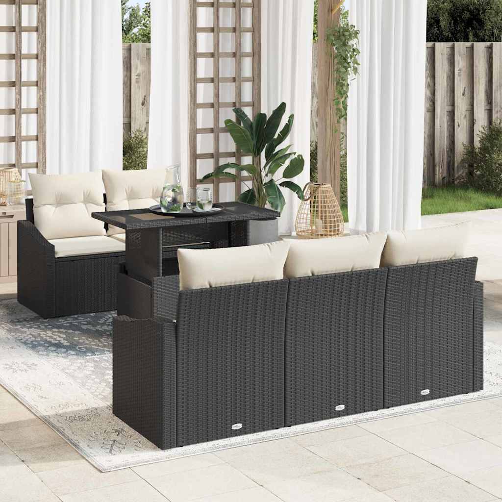 vidaXL Tuinbank Set met opslag 6 pcs Zwart Poly rattan