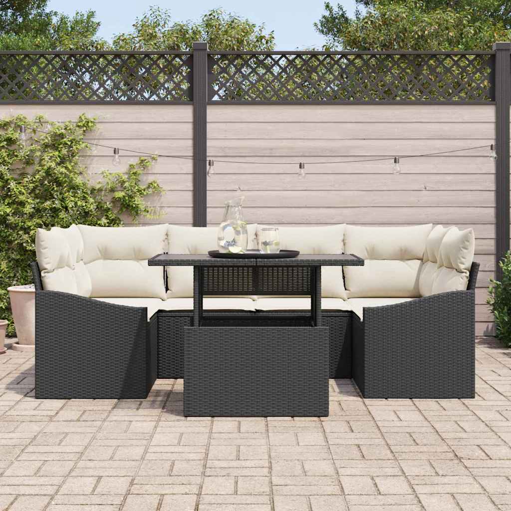 vidaXL Tuinbank Set met opslag 7 pcs Zwart Poly rattan