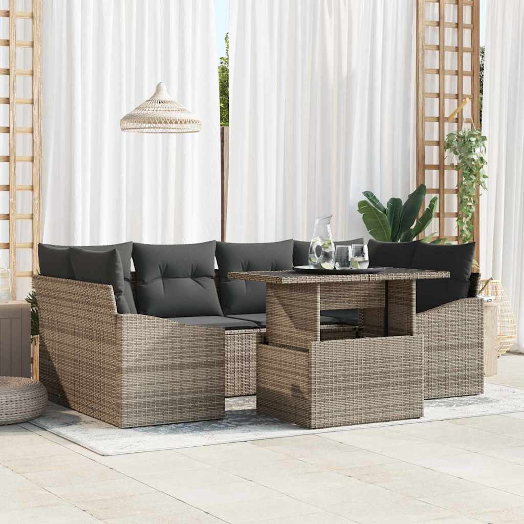 vidaXL Tuinbank Set met opslag 7 pcs Zwart Poly rattan