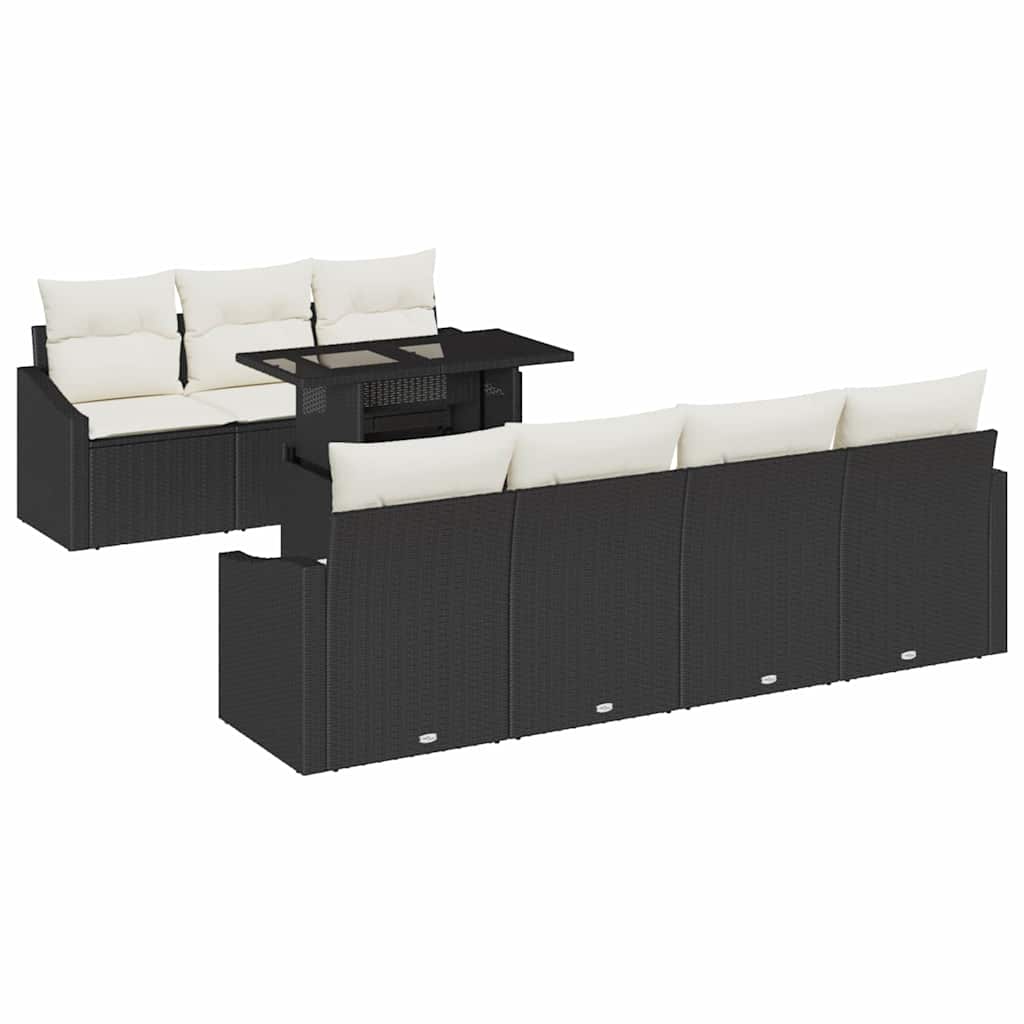 vidaXL Tuinbank Set met kussen met opslag 8 pcs Zwart poly rattan
