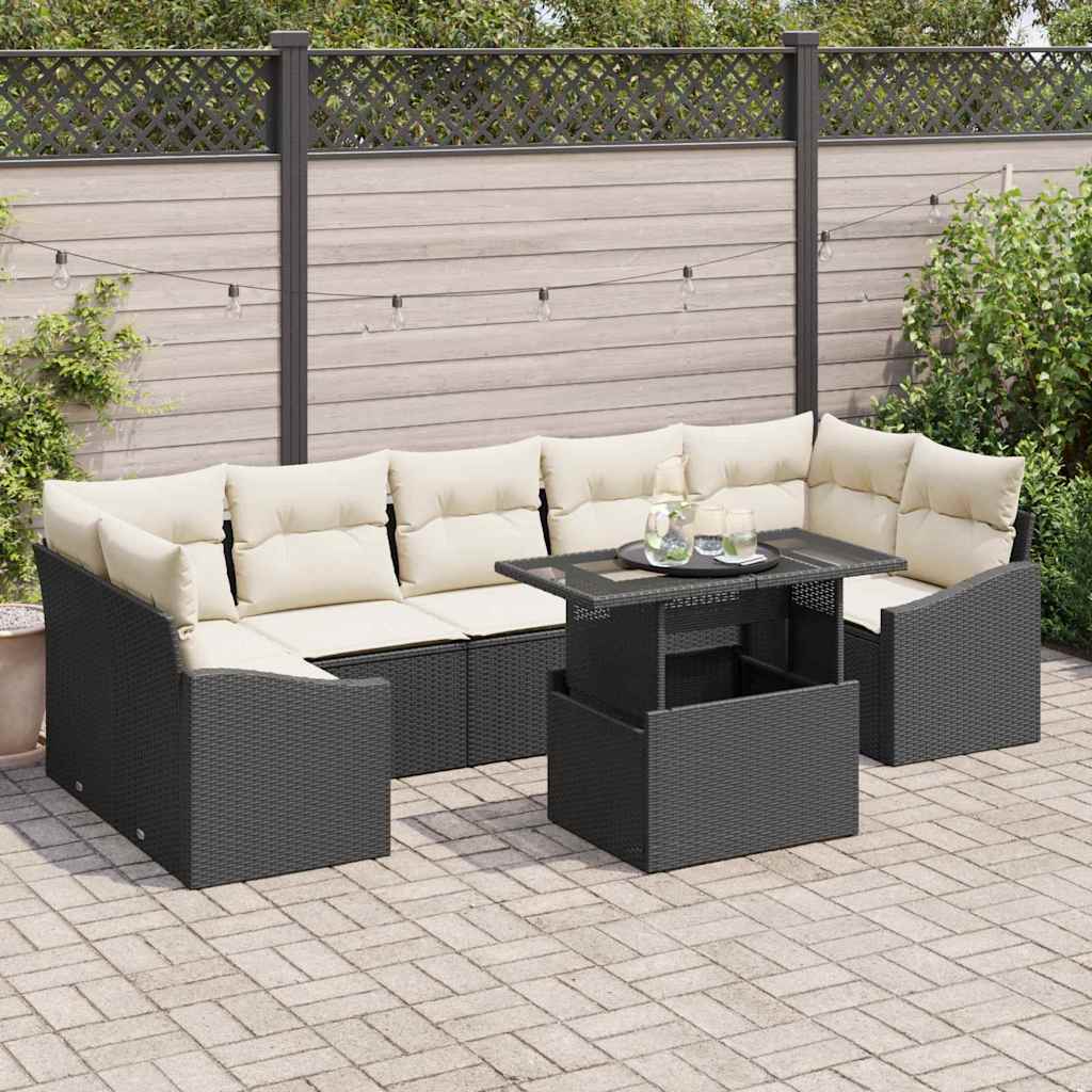vidaXL Tuinbank Set met opslag 8 pcs Zwart Poly rattan