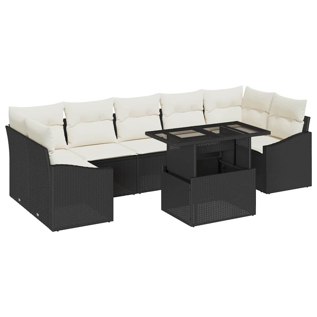 vidaXL Tuinbank Set met opslag 8 pcs Zwart Poly rattan