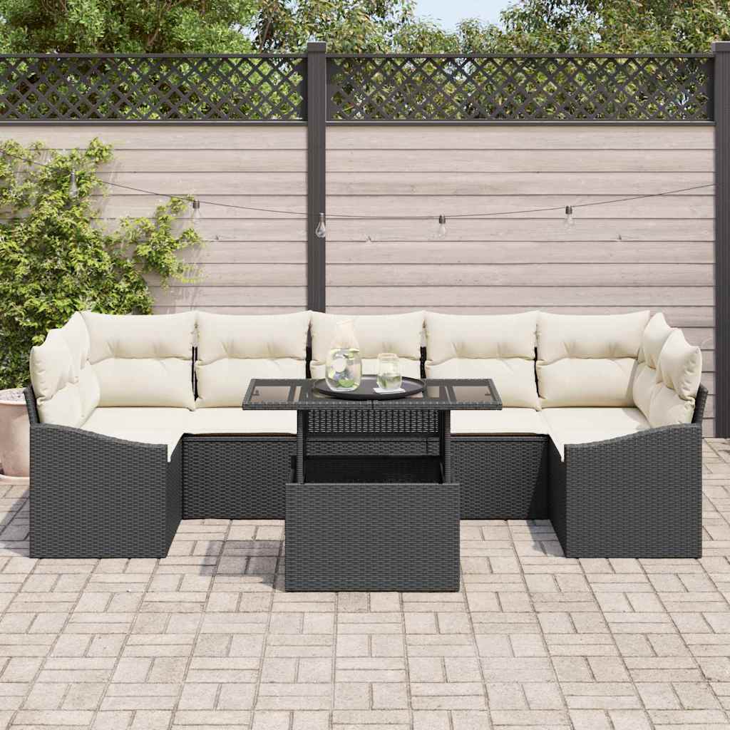vidaXL Tuinbank Set met opslag 8 pcs Zwart Poly rattan