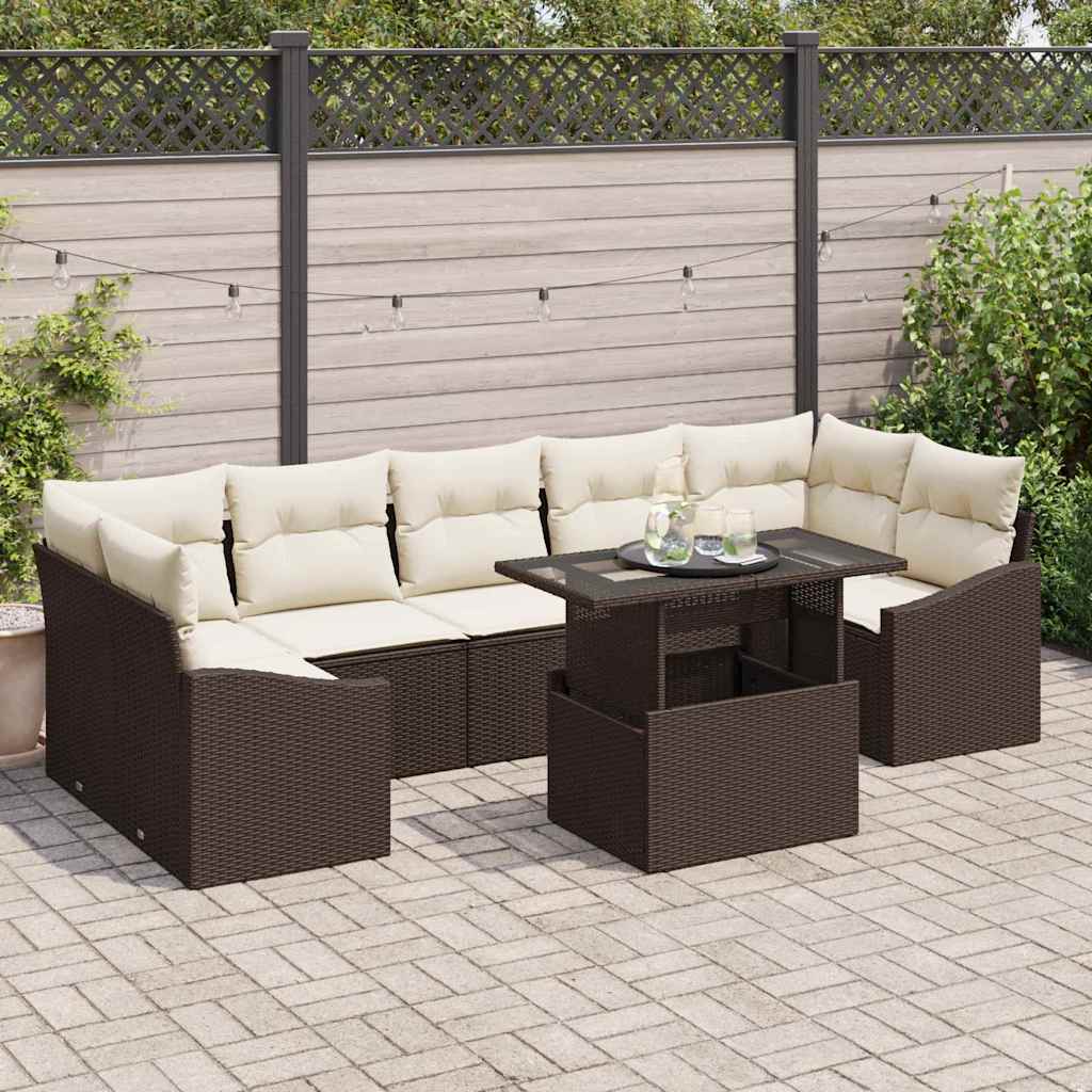 vidaXL Tuinbank Set met opslag 8 pcs Zwart Poly rattan