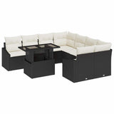 vidaXL Tuinbank Set met kussen met opslag 9 pcs Zwart poly rattan