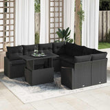 vidaXL Tuinbank Set met kussen met opslag 9 pcs Zwart poly rattan