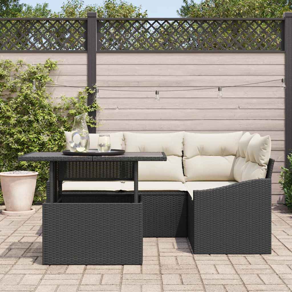 vidaXL Tuinbank Set met kussen met opslag 5 pcs Zwart en Crème