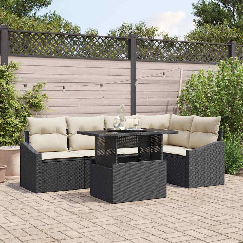 vidaXL Garden Sofa Set with Cushion and Storage 6 pcs Black and Cream