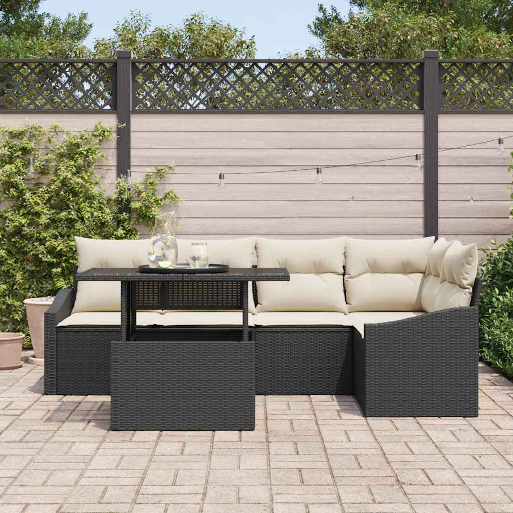 vidaXL Garden Sofa Set with Cushion and Storage 6 pcs Black and Cream