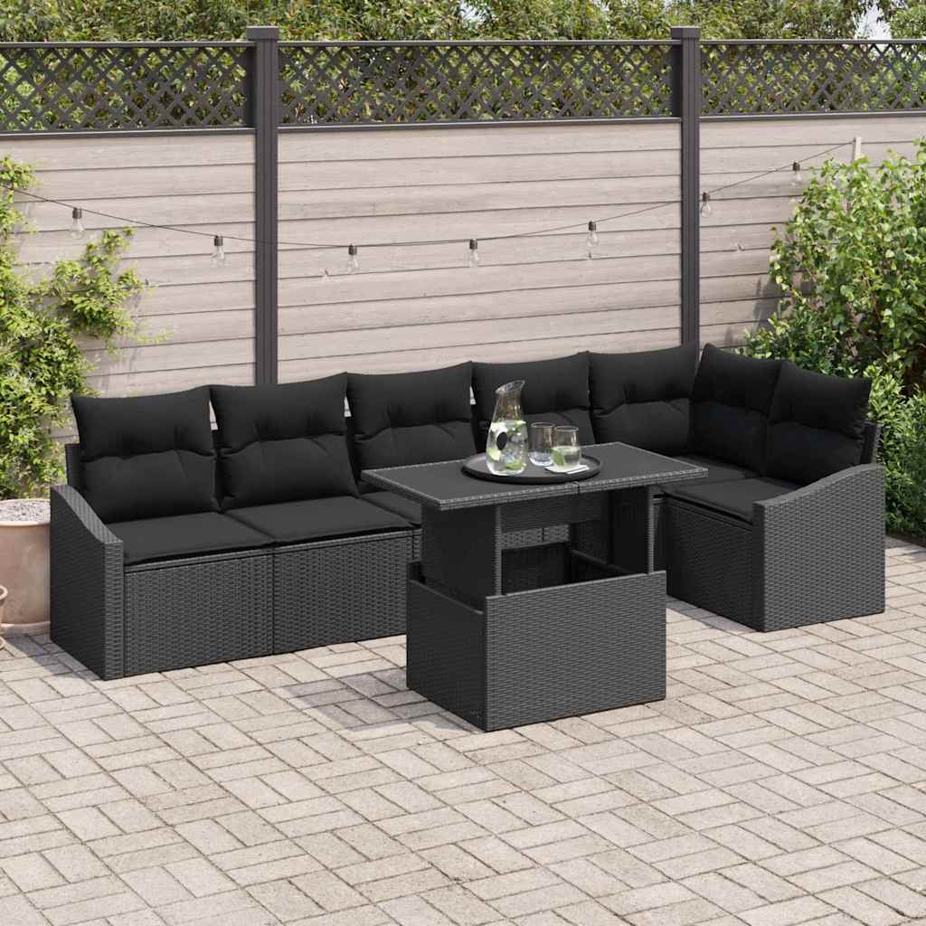 vidaXL Tuinbank Set met kussen met opslag 7 pcs Zwart en Crème