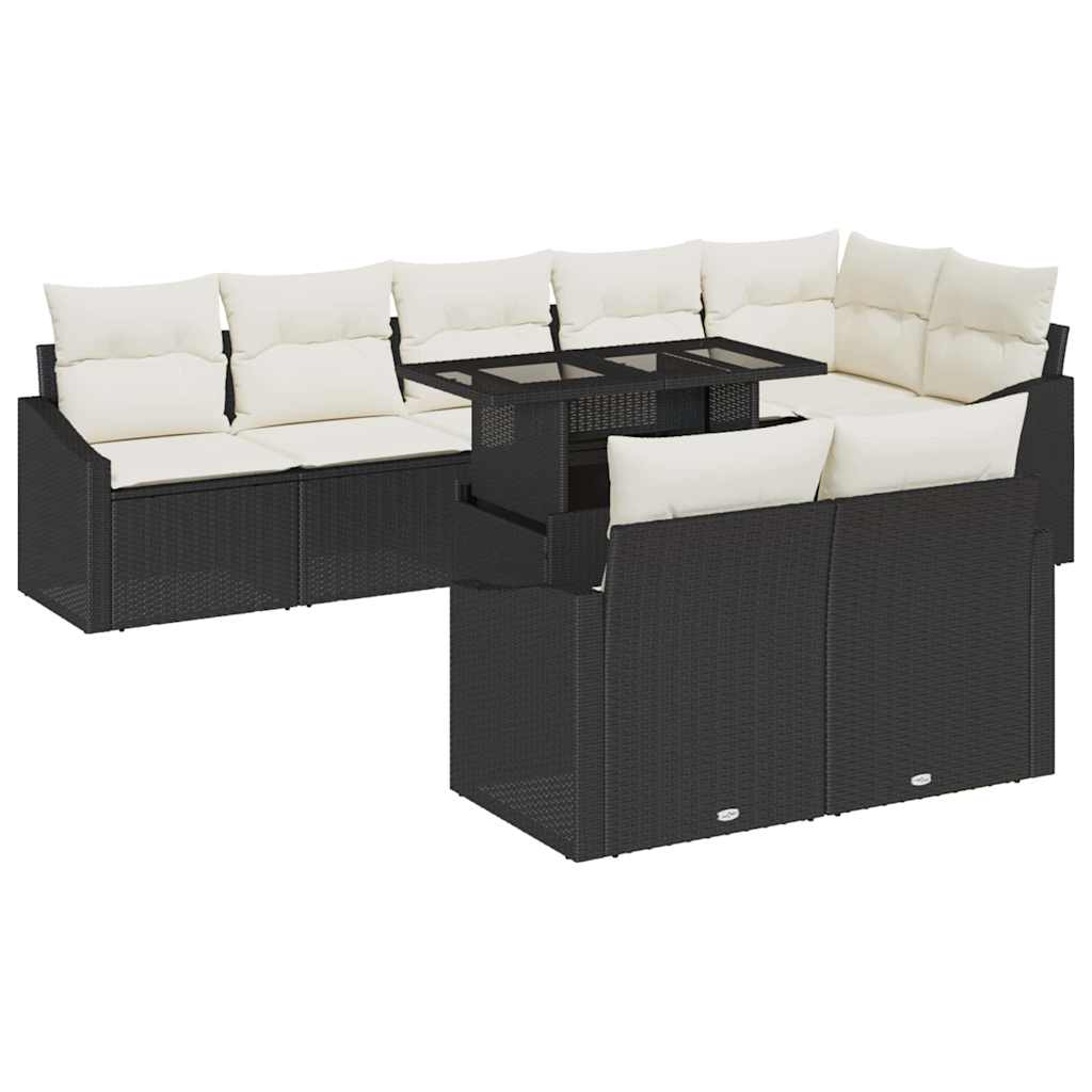 vidaXL Garden Bench Set with Cushion with Storage 9 pcs Black and Cream