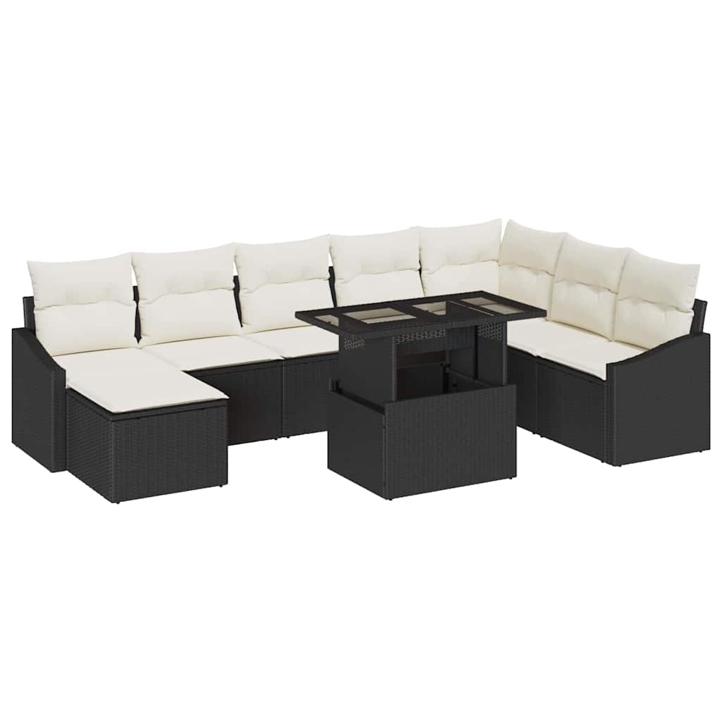 vidaXL Tuinbank Set met kussen met opslag 9 pcs Zwart en Crème