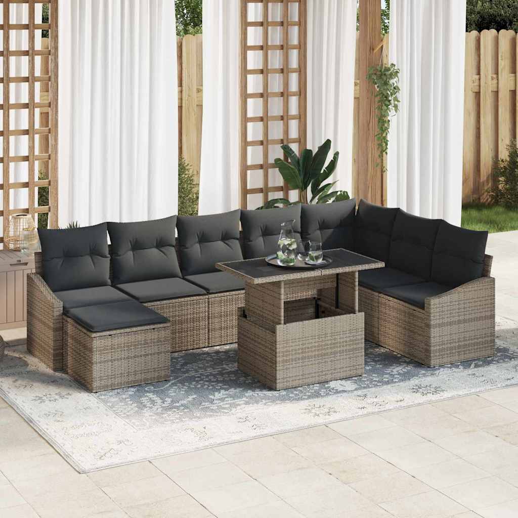vidaXL Tuinbank Set met kussen met opslag 9 pcs Zwart en Crème