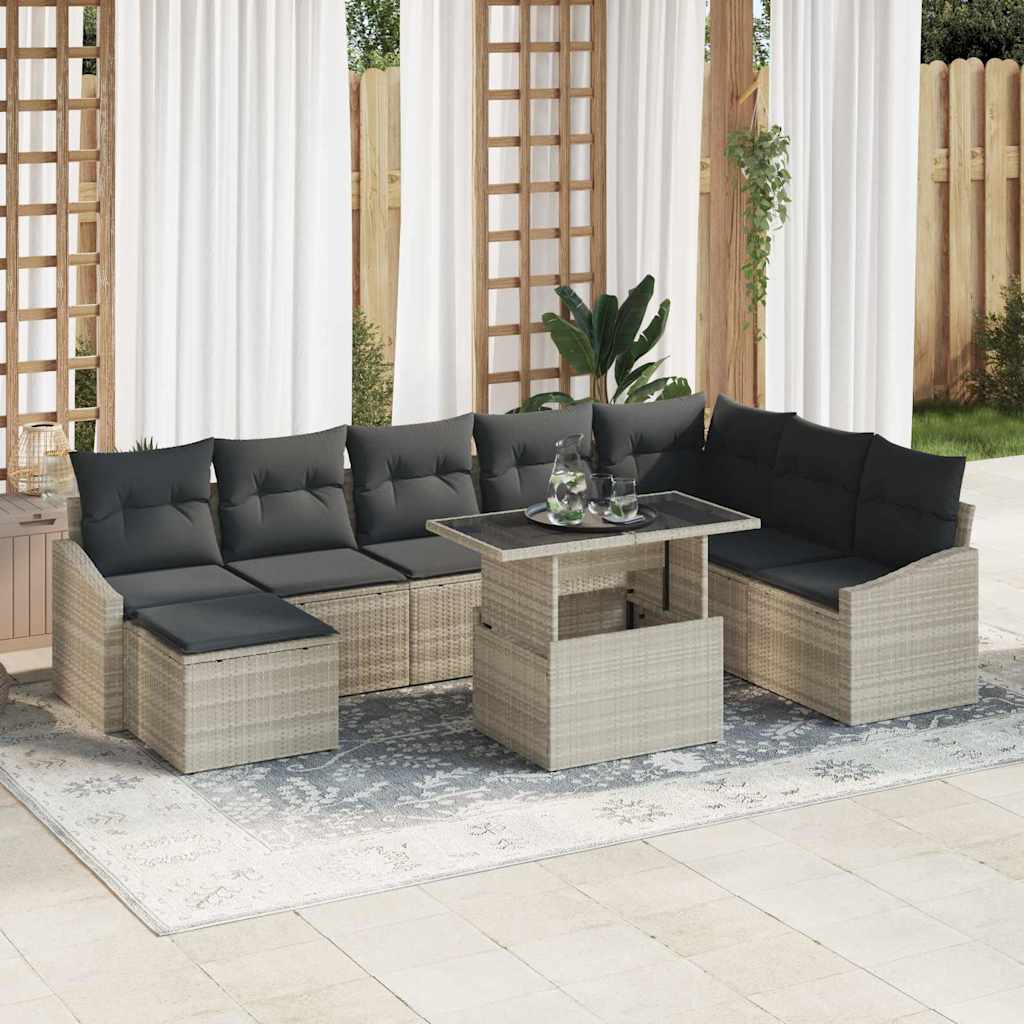 vidaXL Tuinbank Set met kussen met opslag 9 pcs Zwart en Crème