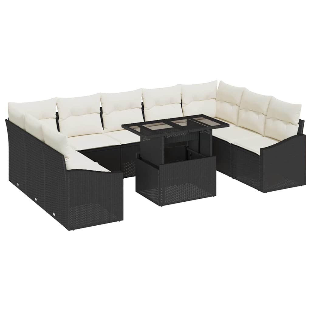 vidaXL Garden Sofa Set with Cushion Storage 10 pcs Black and Cream