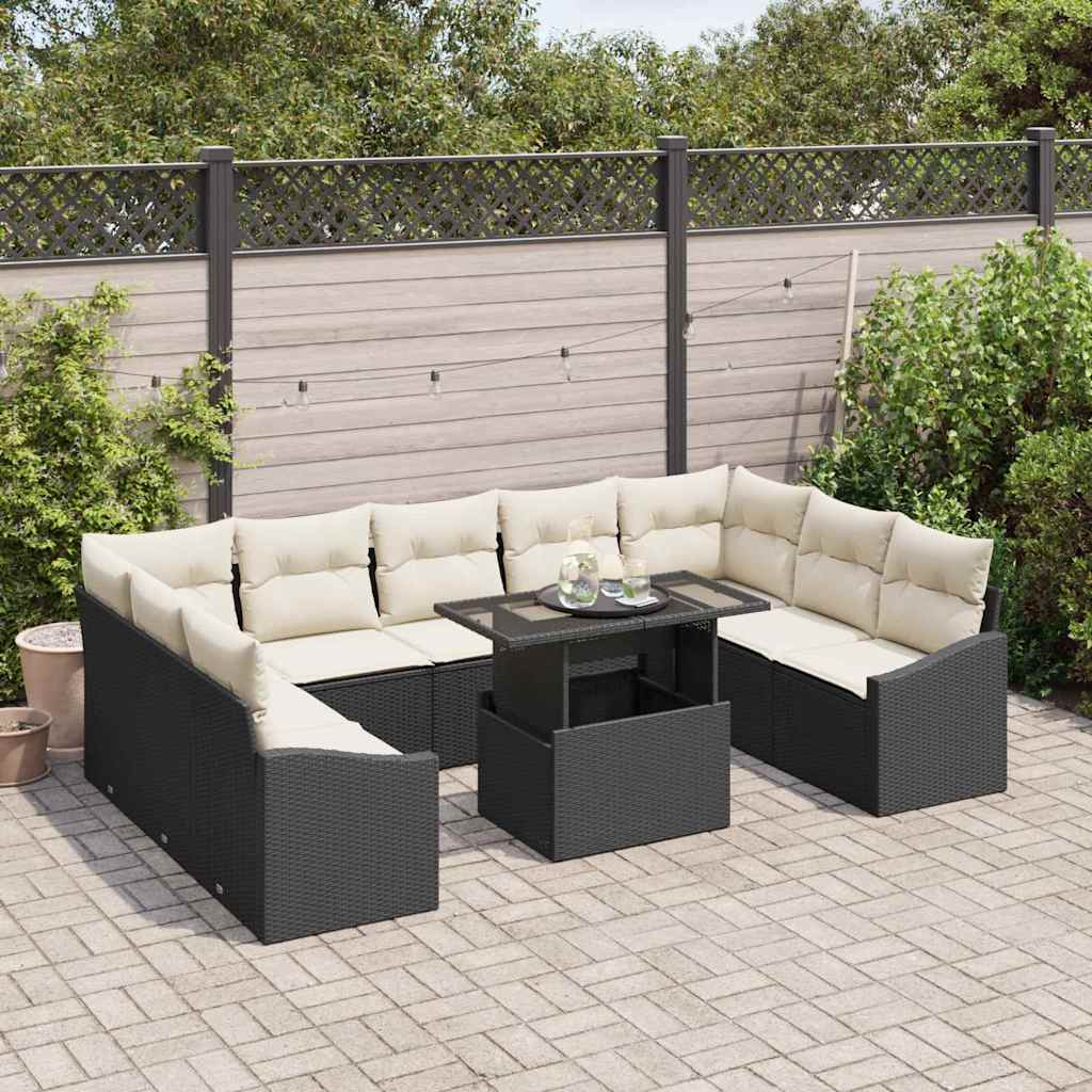 vidaXL Garden Sofa Set with Cushion Storage 10 pcs Black and Cream