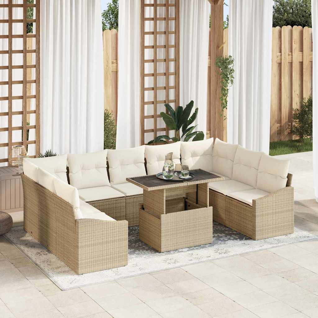 vidaXL Garden Sofa Set with Cushion Storage 10 pcs Black and Cream