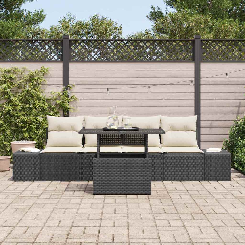 vidaXL Garden Sofa Set with Cushion and Storage 5 pcs Black and Cream
